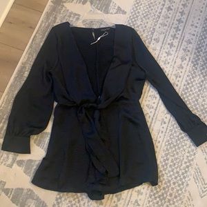 Black silky romper.